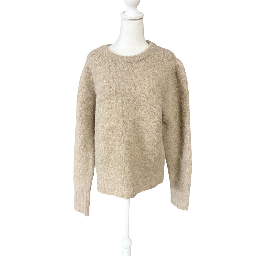 J.Crew Sweater Womens L Beige Alpaca Merino Wool Crew Neck Fuzzy Knit AC265